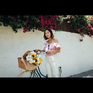 Self-portrait one shoulder striped cotton top